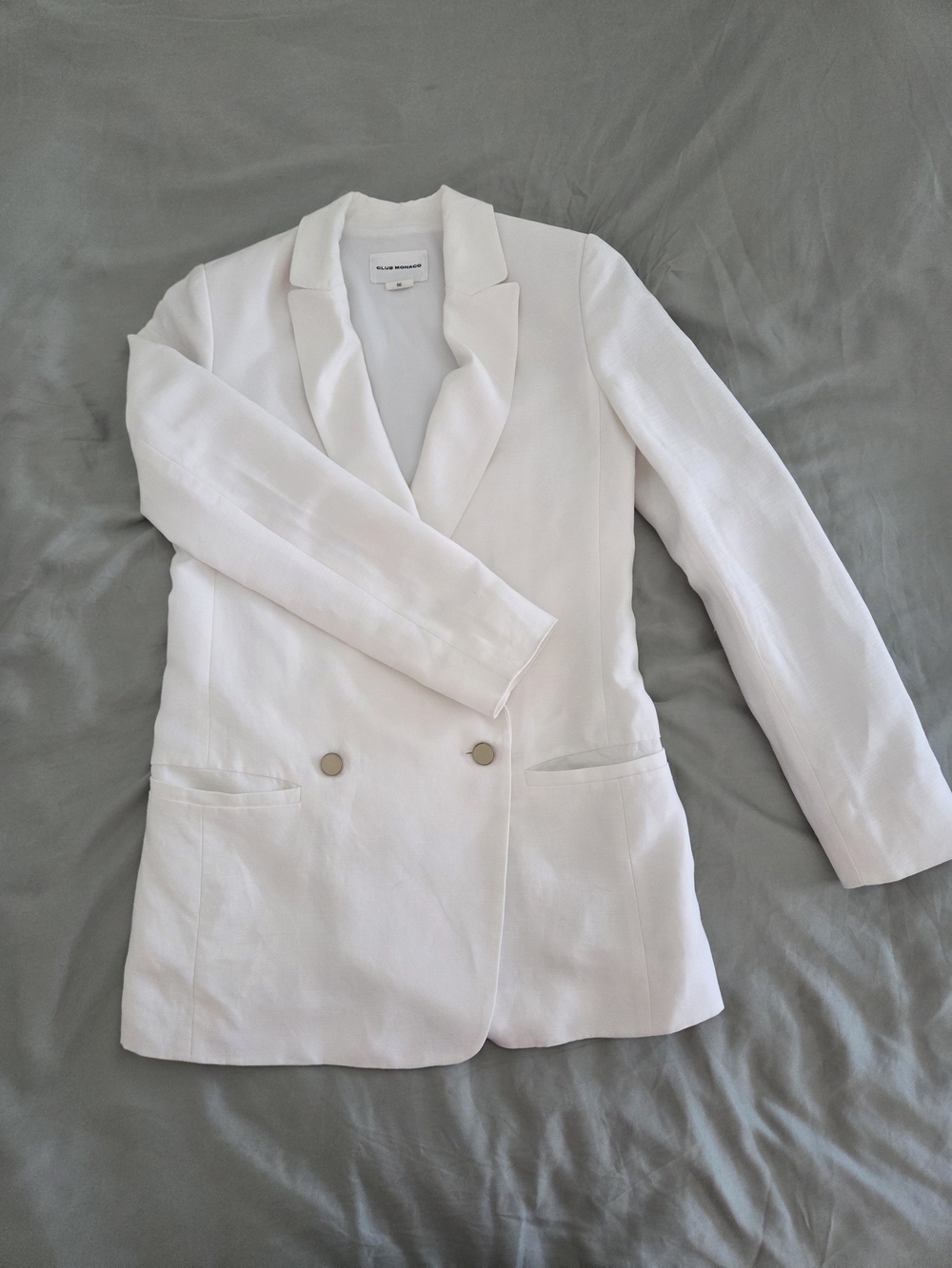 Club Monaco White Double-Breasted Linen-Blend Blazer